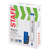  Маркер стираемый синий для белой доски Staff Manager на магните со стирателем WBM-002, 3 мм, 152004 