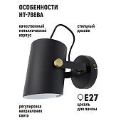 Светильник спот настенный 25Вт Е27 НТ-786 черный/латунь /Artstyle