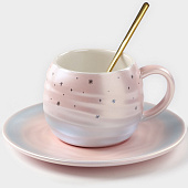  Чайная пара керамическая «Магия», 3 предмета 260 мл, цвет розовый 9624047 