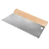 Шпатель зубчатый для клея 250мм, зуб S4 10x5мм, деревянная ручка, нержавеющая сталь Шпатель зубчатый для клея 250мм, зуб S4 10x5мм, деревянная ручка, нержавеющая сталь