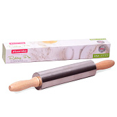 Скалка 38см из нержавеющей стали с деревянными ручками 7777 Скалка 38см из нержавеющей стали с деревянными ручками 7777