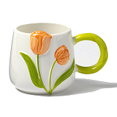 Кружка «Тюльпан», 430 мл, оранжевый цветок, керамика, белая 10651295 Кружка «Тюльпан», 430 мл, оранжевый цветок, керамика, белая 10651295