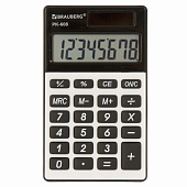 Калькулятор карманный Brauberg PK-608, 107x64 мм, 8 разрядов, двойное питание, серебристый, 250518 Калькулятор карманный Brauberg PK-608, 107x64 мм, 8 разрядов, двойное питание, серебристый, 250518