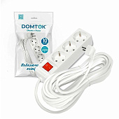 Удлинитель 3 гнезда, 3м с заземл.10А, ПВС 3х1.0мм, с выкл. белый DOMTOK Удлинитель 3 гнезда, 3м с заземл.10А, ПВС 3х1.0мм, с выкл. белый DOMTOK