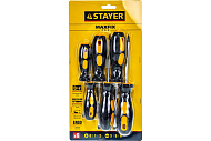 Набор отверток 6шт, двухкомпонентная рукоятка, магнитный наконечник, STAYER Набор отверток 6шт, двухкомпонентная рукоятка, магнитный наконечник, STAYER