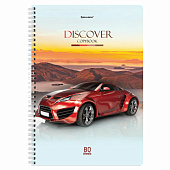  Тетрадь 80л. А4. BRAUBERG гребень, клетка, обложка картон, Discover, 404050 
