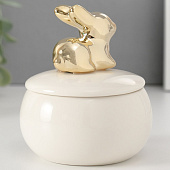 Шкатулка для украшений керамика Золотой кролик белая 8х8х10 см 10524159 Шкатулка для украшений керамика Золотой кролик белая 8х8х10 см 10524159