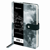  Ежедневник А5 недатированный Brauberg Nebula, 160 л, под кожу, застежка, черный, 116235 