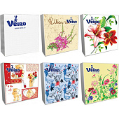  Салфетки бумажные Veiro 20 штук 3 слоя  33х33 с рисунком в ассортименте 