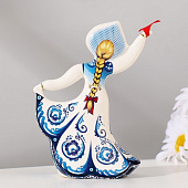  Сувенир колокольчик кукла Гжель, 11,5 см, керамика, 7517143 
