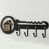  Ключница дерево "Ключ от дома" чёрный, зеркальный 4,5х40,5х14,5 см   9923272 