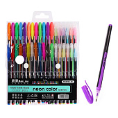  Набор гелевых ручек 48цв корпус черный в полоску в цвет стержня,в блистере на кнопке 2415375 