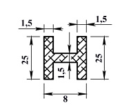  Алюминиевый двутавр 25х8х25х1,5мм 2м 
