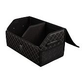 Бокс-органайзер в багажник 54х30х30см Экокожа Ромб Черный, строчка бежевая Бокс-органайзер в багажник 54х30х30см Экокожа Ромб Черный, строчка бежевая
