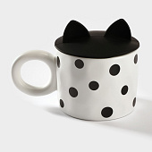 Кружка керамическая с силиконовой крышкой «Мяу», 350 мл, цвет белый и чёрный 9624076 Кружка керамическая с силиконовой крышкой «Мяу», 350 мл, цвет белый и чёрный 9624076