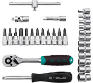 Набор инструментов, 29 предм., 1/4", CrV, пластиковый кейс Stels 14100 Набор инструментов, 29 предм., 1/4", CrV, пластиковый кейс Stels 14100