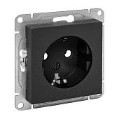  Розетка встраиваемая с заземлением, цвет черный,  EKF Эпика 
