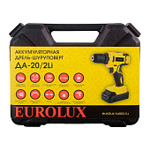  Дрель-шуруповерт аккумуляторная Eurolux ДА-20/2Li, 20В Li-ion,  35Нм, 2 АКБ (1,5Ач), кейс 