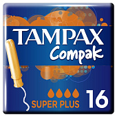  Тампоны TAMPAX Compak женские гигиенические с аппл. Super Plus Duo 16шт 