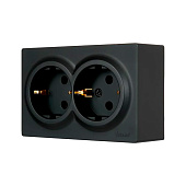  Розетка двойная накладная с заземлением, цвет черн. бархат, Lezard LETO 