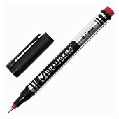  Маркер перманентный красный Brauberg Jet, супертонкий металлический наконечник 0,5 мм, 150509 