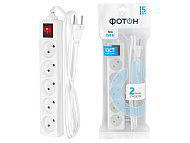 Удлинитель 5 гнезд, 2м, с заземл, с выкл., белый, ФОТОН Удлинитель 5 гнезд, 2м, с заземл, с выкл., белый, ФОТОН