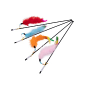  Игрушка-дразнилка Wogy для кошек Хвостик с пером и бусинами на палочке, l=50 см, микс арт. 10123-0906 Код 271650 