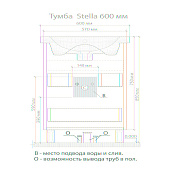 Тумба Stella 60 напольная с двумя ящиками белый глянец (краска) с раковиной Como 60 Encanto