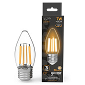 Лампа LED филамент. 7Вт E27, свеча, 2700К теплый GAUSS Лампа LED филамент. 7Вт E27, свеча, 2700К теплый GAUSS