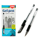  Ручка гелевая черная INTELLIGENT 0,5мм игольчатый стержень, прозрачный корус, с грипом (12/144) /DB-13/ 