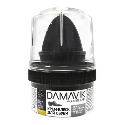  DAMAVIK Крем-блеск для обуви с губкой, пласт.банка 50мл. черный Арт. 9306-018 