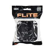 Розетка двойная встраиваемая с заземлением, цвет черный, IEK FLITE