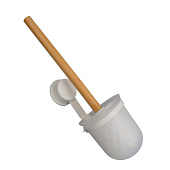  Ёршик туалетный белый металл/бамбук на присоске W7837-4 