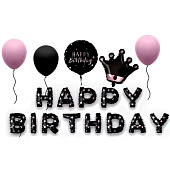 Набор воздушных шаров «Happy birthday.Crown» 18 шт.,black 
