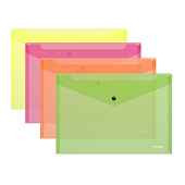 Папка на кнопке А4 ErichKrause Fizzy Neon, полупрозрачный, 140 мкм, микс, 47044