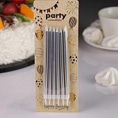  Свечи в торт "С днём рождения" 6 шт, высокие, Серебристый металлик   4710821 