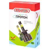  Автолампа диод H4 P43t 12/24V  25W 2500Лм SKYWAY вентилятор+драйвер ПРОТОН А4 6000К Белая коробка комп.2шт 