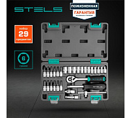 Набор инструментов, 29 предм., 1/4", CrV, пластиковый кейс Stels 14100 Набор инструментов, 29 предм., 1/4", CrV, пластиковый кейс Stels 14100