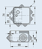 Распаячная коробка с крышкой 70х70/40 открытой установки IP55 7 входов 67030 /Россия