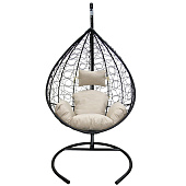  Кресло подвесное Сфера до 120 кг арт. CN800-2024 (стойка+основание черный, корзн.корич., подушка бежевая) 