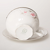  Чашка 360 мл с блюдцем 180 мм низкая Thun Bernadotte, декор "Бледные розы, отводка платина" БТФ0318 