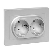  Розетка двойная встраиваемая с заземлением, цвет алюминий,  EKF Эпика 