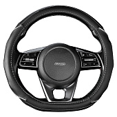 Оплетка D-тип экокожа M (37-39 см) SKYWAY Design Drift-2 Черная/серая, серая строчка Оплетка D-тип экокожа M (37-39 см) SKYWAY Design Drift-2 Черная/серая, серая строчка