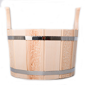  Ушат шайка 9 л. Цветочный орнамент двуручный с пластиковой вставкой, липа, Банные штучки 