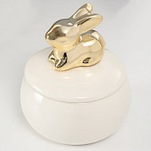 Шкатулка для украшений керамика Золотой кролик белая 8х8х10 см 10524159 Шкатулка для украшений керамика Золотой кролик белая 8х8х10 см 10524159