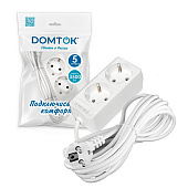 Удлинитель 2 гнезда, 5м с заземл.10А, ПВС 3х1.0мм, белый DOMTOK Удлинитель 2 гнезда, 5м с заземл.10А, ПВС 3х1.0мм, белый DOMTOK