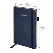  Блокнот А5 138x213мм BRAUBERG Velvet, резинка, держатель, 80л, клетка, синий, 116239 