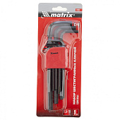Набор ключей имбусовых HEX, 1,5–10 мм, CrV, 9 шт., оксидированные, удлиненные// Matrix Набор ключей имбусовых HEX, 1,5–10 мм, CrV, 9 шт., оксидированные, удлиненные// Matrix