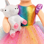 Мягкая игрушка Maxitoys, Кукла Сабрина с единорогом в разноцветном платье, 38 см