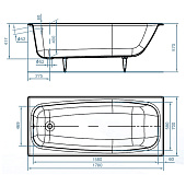  Ванна чугунная Грация 170х70х40 c ножками Универсал 